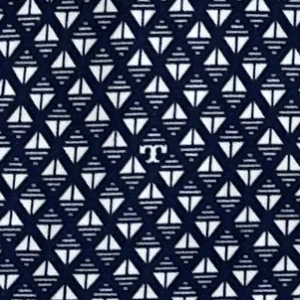 Tory Burch Geometric Print Cap Sleeve Midi Dress Navy/White S Designer Office